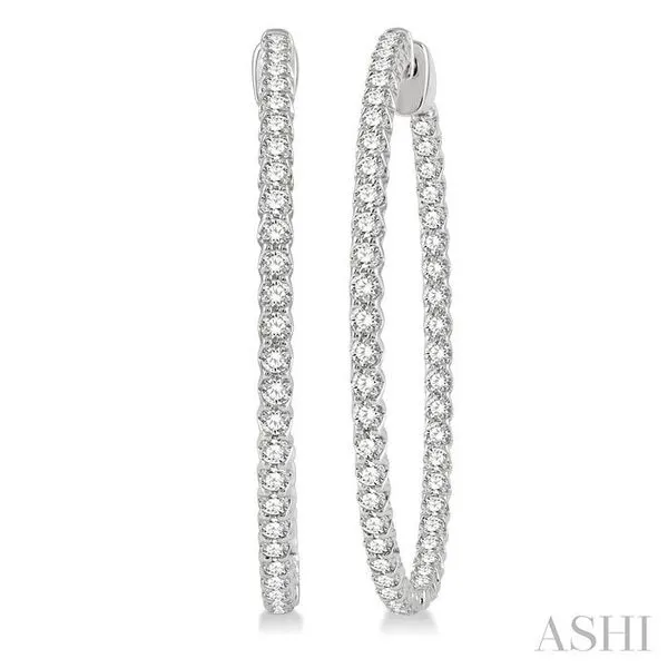 3 Ctw Inside-Out Round Cut Diamond 1 1/2 Inch Hoop Earrings in 14K White Gold Becker's Jewelers Burlington, IA