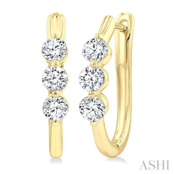 1 Ctw 3-Stone Round Cut Diamond Fashion Hoop Earring in 14K Yellow Gold Becker's Jewelers Burlington, IA