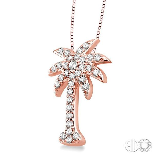 1/2 Ctw Round Cut Diamond Palm Tree Pendant in 14K Rose Gold with Chain