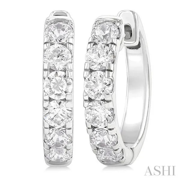 1 Ctw Round Cut Diamond Hoop Earrings in 14K White Gold Becker's Jewelers Burlington, IA