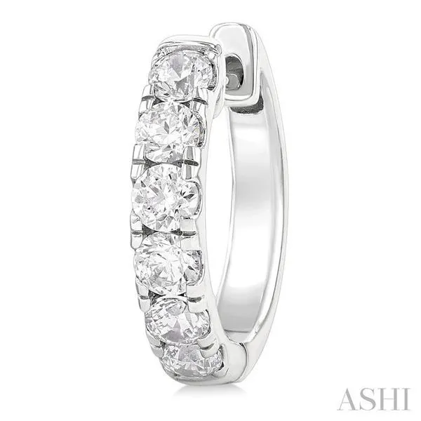 1 Ctw Round Cut Diamond Hoop Earrings in 14K White Gold Image 3 Becker's Jewelers Burlington, IA