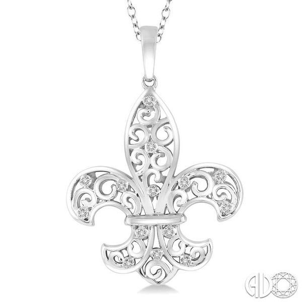 1/20 Ctw Round Cut Diamond Fleur De Lis Pendant in Sterling Silver with Chain Image 3 Becker's Jewelers Burlington, IA