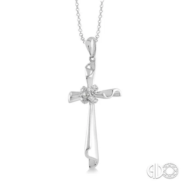 1/20 Ctw Single Cut Diamond Cross Pendant in Sterling Silver with Chain