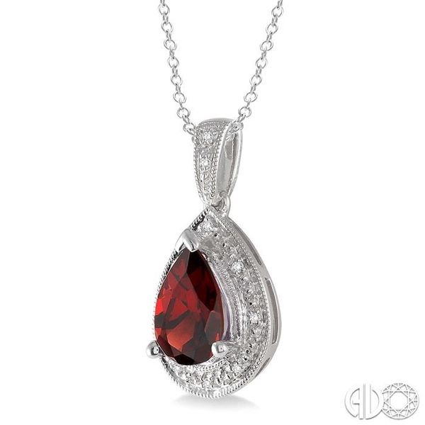 10x7 MM Pear Shape Garnet and 1/20 Ctw Single Cut Diamond Pendant in Sterling Silver with chain Image 2 Becker's Jewelers Burlington, IA