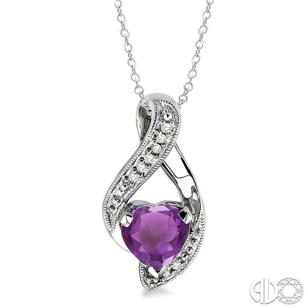 7x7MM Heart Shape Amethyst and 1/20 Ctw Single Cut Diamond P