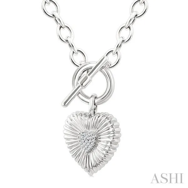 1/10 Ctw Heart Fluted Toggle Round Cut Diamond Fashion Necklace in Sterling Silver Image 2 Becker's Jewelers Burlington, IA