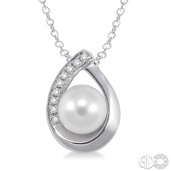 6.5 MM Cultured Pearl and 1/20 Ctw Single Cut Diamond Pendant in Sterling Silver with chain Becker's Jewelers Burlington, IA