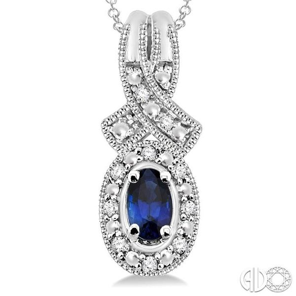 5x3 mm Oval Cut Sapphire and 1/50 Ctw Single Cut Diamond Pendant in Sterling Silver with Chain Image 3 Becker's Jewelers Burlington, IA