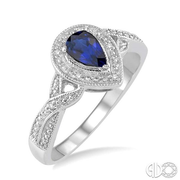 6x4 MM Pear Shape Sapphire and 1/50 Ctw Round Cut Diamond Ring in Sterling Silver Becker's Jewelers Burlington, IA
