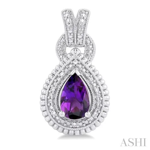 8X5 MM Pear Cut Amethyst and 1/20 Ctw Round Cut Diamond Semi-Precious Earring in Sterling Silver Image 2 Becker's Jewelers Burlington, IA