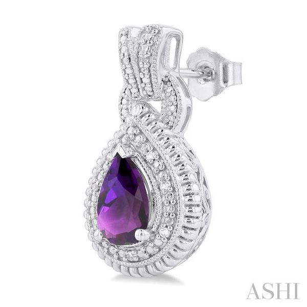 8X5 MM Pear Cut Amethyst and 1/20 Ctw Round Cut Diamond Semi-Precious Earring in Sterling Silver Image 3 Becker's Jewelers Burlington, IA