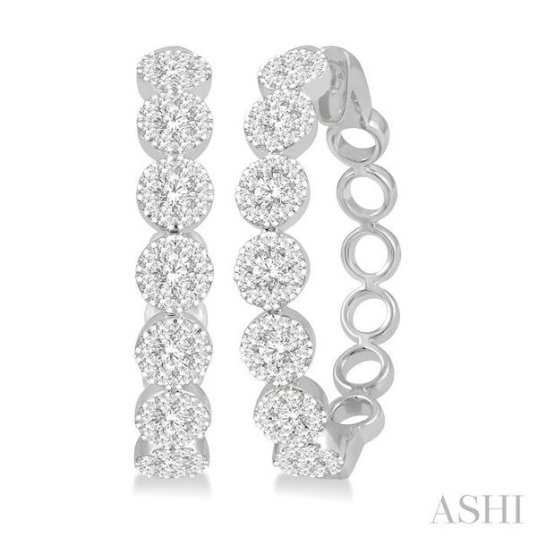 1 1/2 Ctw Lovebright Round Cut Diamond Hoop Earrings in 14K White Gold Becker's Jewelers Burlington, IA