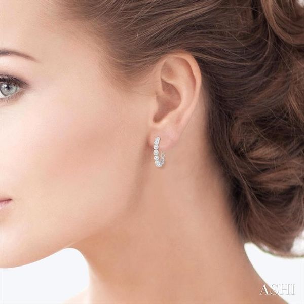 1 1/2 Ctw Lovebright Round Cut Diamond Hoop Earrings in 14K White Gold Image 4 Becker's Jewelers Burlington, IA
