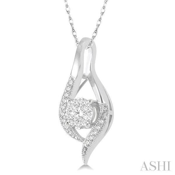 1/5 Ctw Curved Lovebright Round Cut Diamond Pendant in 14K White Gold with chain Image 2 Becker's Jewelers Burlington, IA