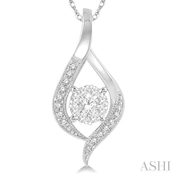 1/5 Ctw Curved Lovebright Round Cut Diamond Pendant in 14K White Gold with chain Image 3 Becker's Jewelers Burlington, IA
