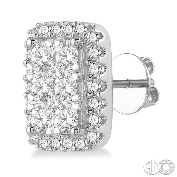 1 Ctw Emerald Shape Lovebright Round Cut Diamond Stud Earrings in 14K White Gold Image 3 Becker's Jewelers Burlington, IA