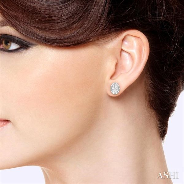1 Ctw Oval Shape Lovebright Round Cut Diamond Stud Earrings in 14K White Gold Image 4 Becker's Jewelers Burlington, IA