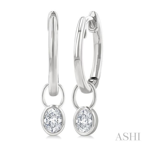1/3 Ctw Bezel Set Oval Cut Diamond Huggie Earrings in 14K White Gold Becker's Jewelers Burlington, IA