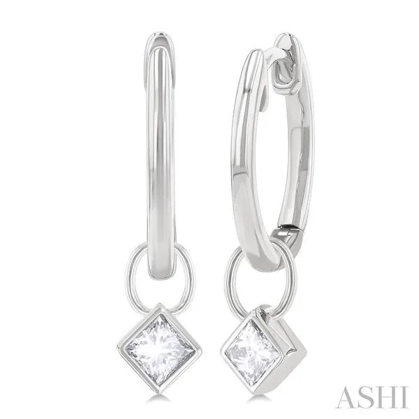 1/3 Ctw Bezel Set Princess Cut Diamond Huggie Earrings in 14K White Gold Becker's Jewelers Burlington, IA