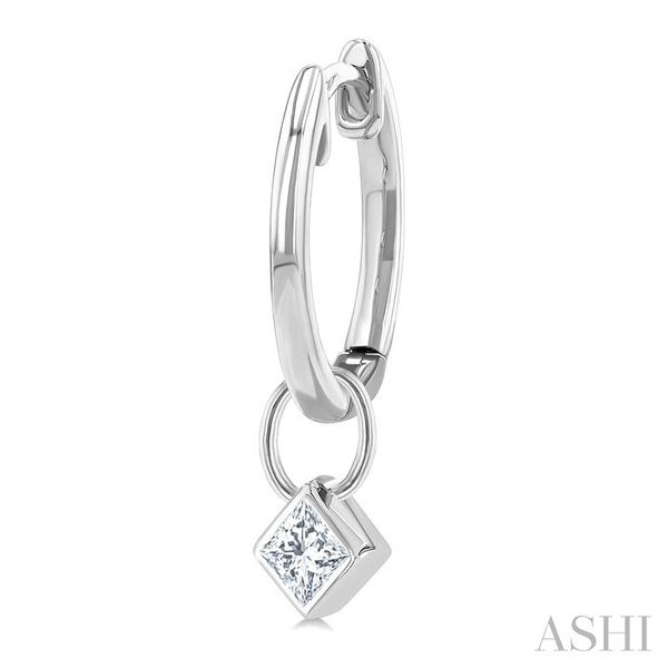 1/3 Ctw Bezel Set Princess Cut Diamond Huggie Earrings in 14K White Gold Image 3 Becker's Jewelers Burlington, IA