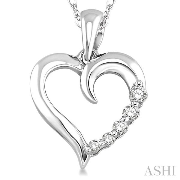 1/10 Ctw Round Cut Diamond Heart Shape Journey Pendant in 10K White Gold with Chain Image 3 Becker's Jewelers Burlington, IA