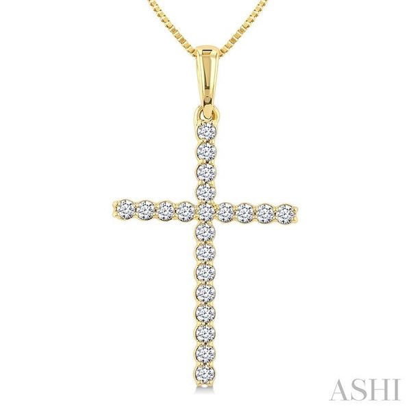 1/4 Ctw Round Cut Diamond Cross Fashion Pendant With Chain in 14K Yellow Gold Image 3 Becker's Jewelers Burlington, IA