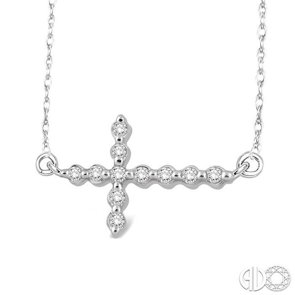 1/10 Ctw Round Cut Sideway Cross Pendant in 10K White Gold with Chain Image 2 Becker's Jewelers Burlington, IA