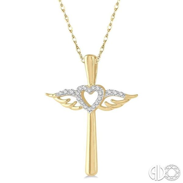 1/10 ctw Angel Wing & Heart Round Cut Diamond Cross Pendant With Chain in 10K Yellow Gold Image 2 Becker's Jewelers Burlington, IA