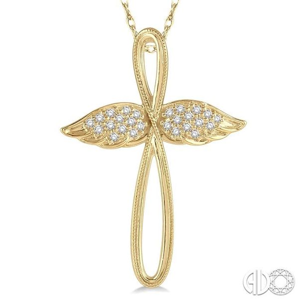 1/10 ctw Twisted Cross Angel Wings Round Cut Diamond Pendant With Chain in 10K Yellow Gold Image 3 Becker's Jewelers Burlington, IA