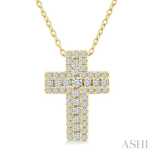 1/4 Ctw Cross Round Cut Diamond Fashion Pendant With Chain in 14K Yellow Gold Becker's Jewelers Burlington, IA