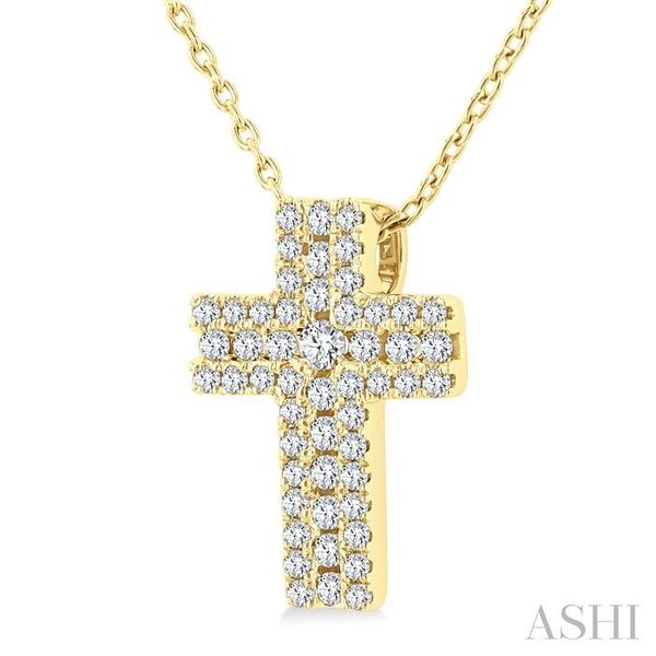 1/4 Ctw Cross Round Cut Diamond Fashion Pendant With Chain in 14K Yellow Gold Image 2 Becker's Jewelers Burlington, IA
