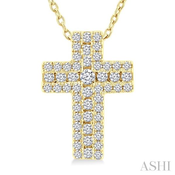 1/4 Ctw Cross Round Cut Diamond Fashion Pendant With Chain in 14K Yellow Gold Image 3 Becker's Jewelers Burlington, IA
