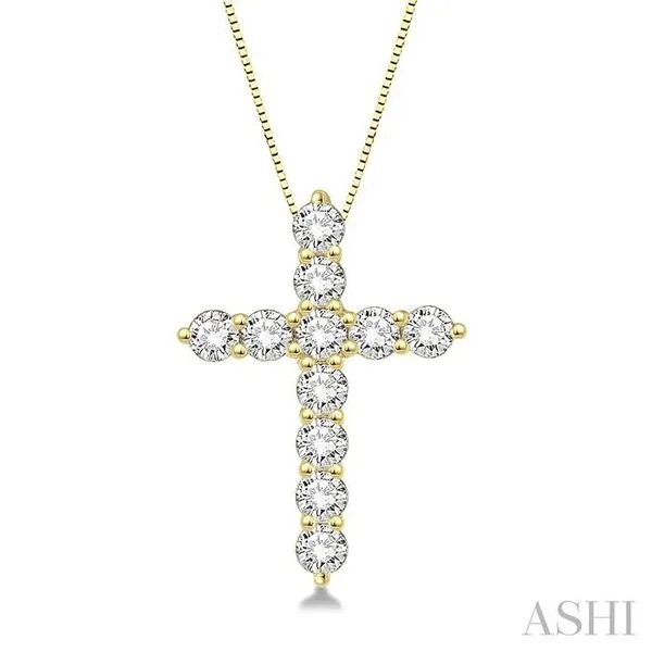 3/4 Ctw Round Cut Diamond Cross Pendant in 14K Yellow Gold with Chain Becker's Jewelers Burlington, IA