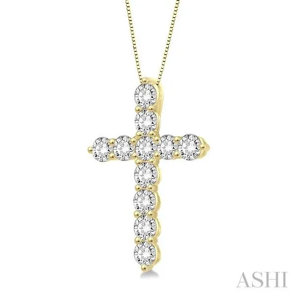 3/4 Ctw Round Cut Diamond Cross Pendant in 14K Yellow Gold with Chain Image 2 Becker's Jewelers Burlington, IA