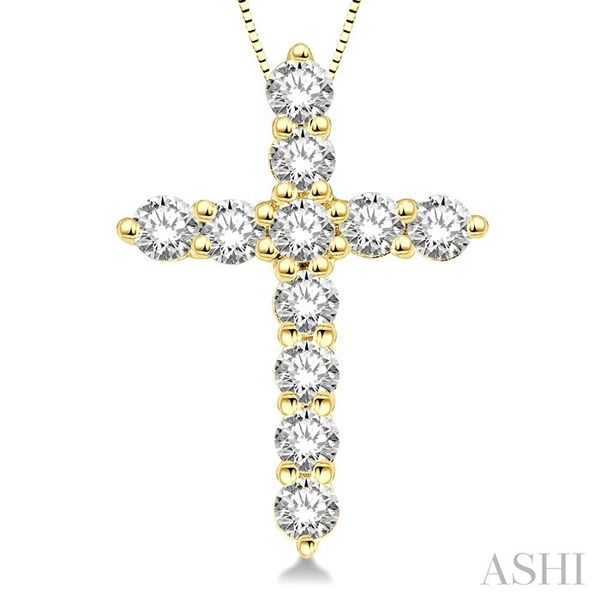 3/4 Ctw Round Cut Diamond Cross Pendant in 14K Yellow Gold with Chain Image 3 Becker's Jewelers Burlington, IA