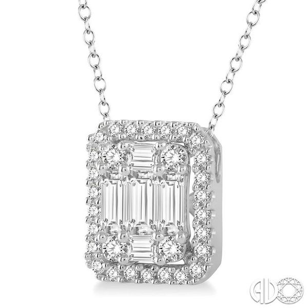 3/4 Ctw Octagonal Baguette & Round Cut Diamond Pendant With Box Chain in 14K White Gold Image 2 Becker's Jewelers Burlington, IA