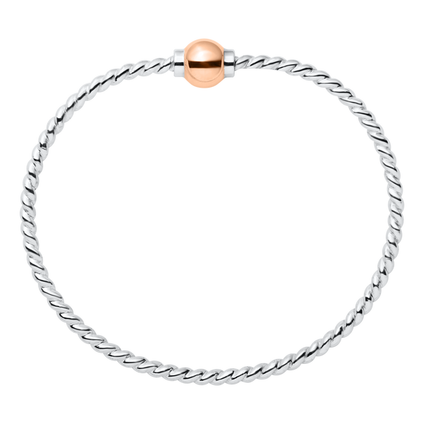 Sterling Silver and 14KT Rose Gold Single Bead Twisted Wire Cape Cod  Bracelet, Size 6 1/2