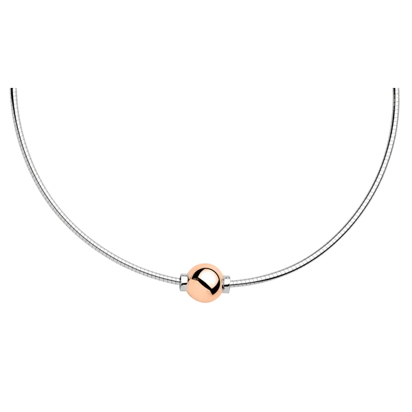 Sterling Silver and 14KT Rose Gold Single Bead Cape Cod Necklace with Omega Chain 16