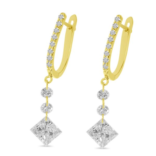 14K Yellow Gold Dashing Diamond Fancy Princess Cut Earrings