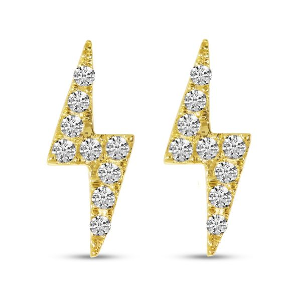 14K Yellow Gold Diamond Lightning Bolt Stud Earrings