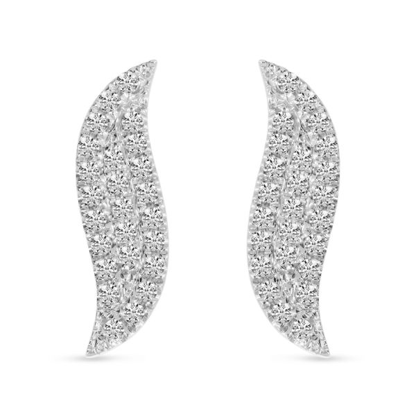 14K White Gold Diamond Pave Wave Stud Earrings