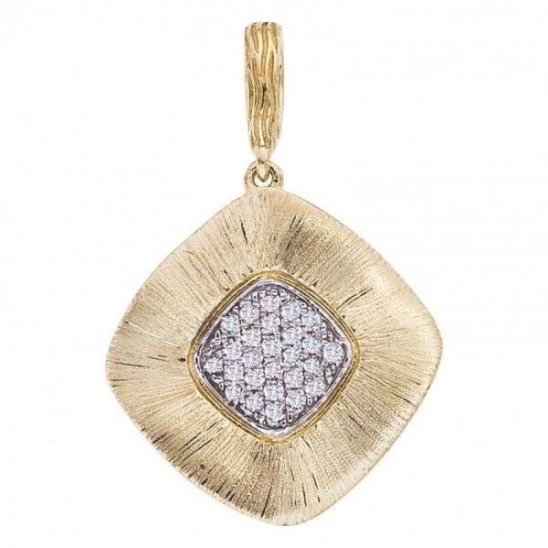 14K Brushed Yellow Gold Pendant With .13 Ct Diamond Accents