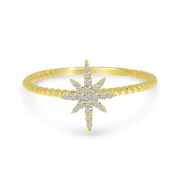 14K Yellow Gold Starburst Twist Band Diamond Ring