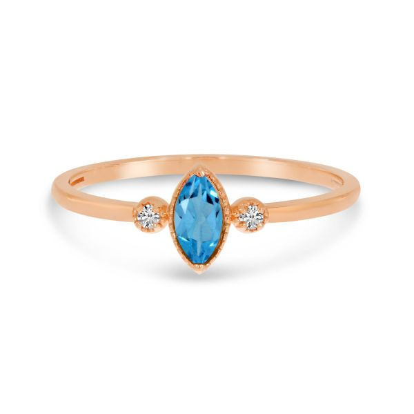14K Rose Gold Marquis Blue Topaz Birthstone Ring