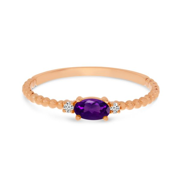14K Rose Gold East To West Oval Amethyst Birthstone Ring