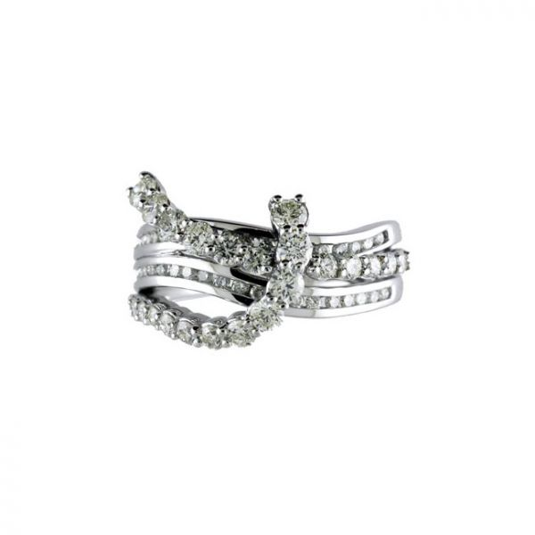 14K White Gold 1.12 Ct Diamond Swirl Fashion Ring