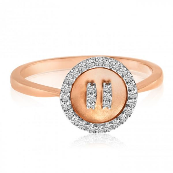 14K Rose Gold Satin Button Diamond Fashion Ring
