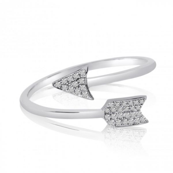 14K White Gold Diamond Heart and Arrow Fashion Ring