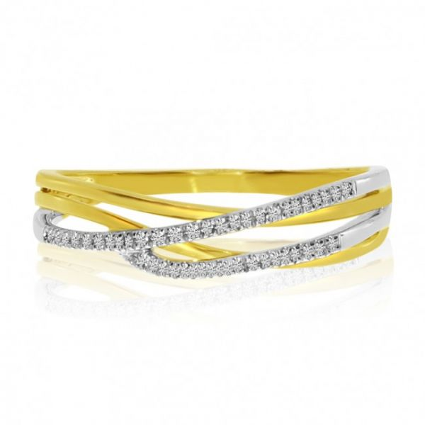 14K Two Tone Gold Crossover Single Cut Diamond Fashion Ring