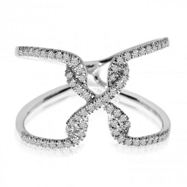 14K White Gold Free Flow .26 Ct Diamond X Fashion Ring